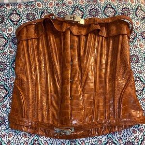 AKIRA Brown Croc-Embossed Corset Top